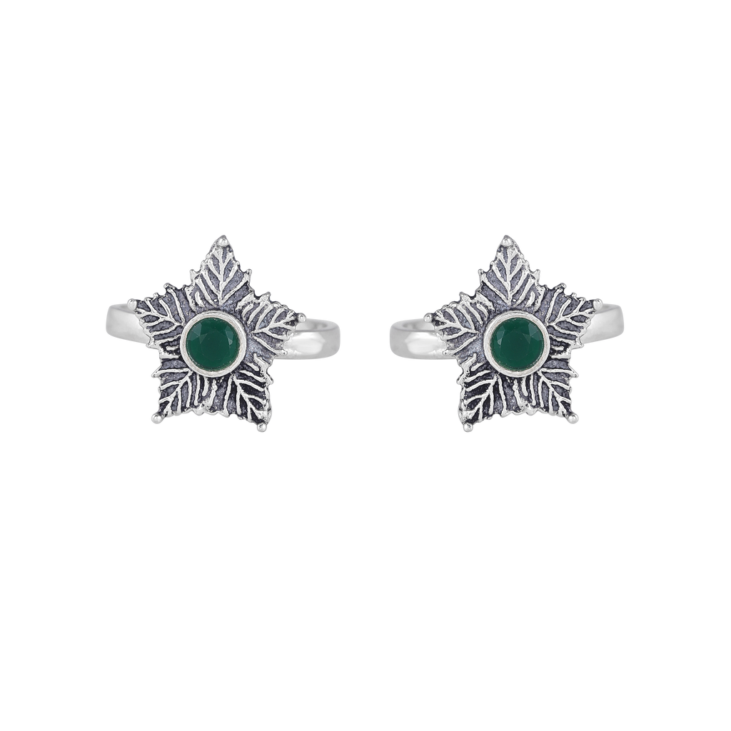 92.5 Silver Green Stone Toe Rings