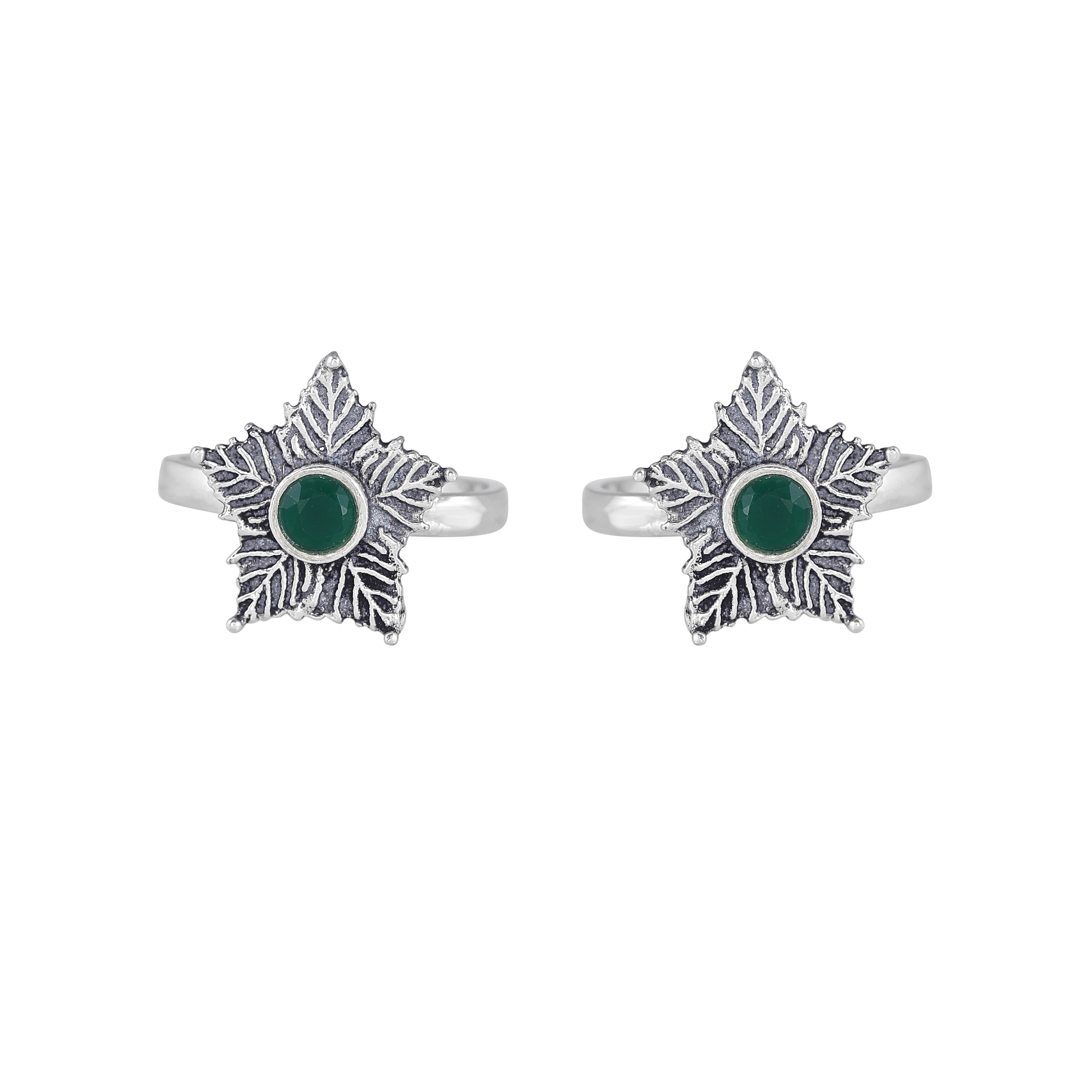 92.5 Silver Green Stone Toe Rings