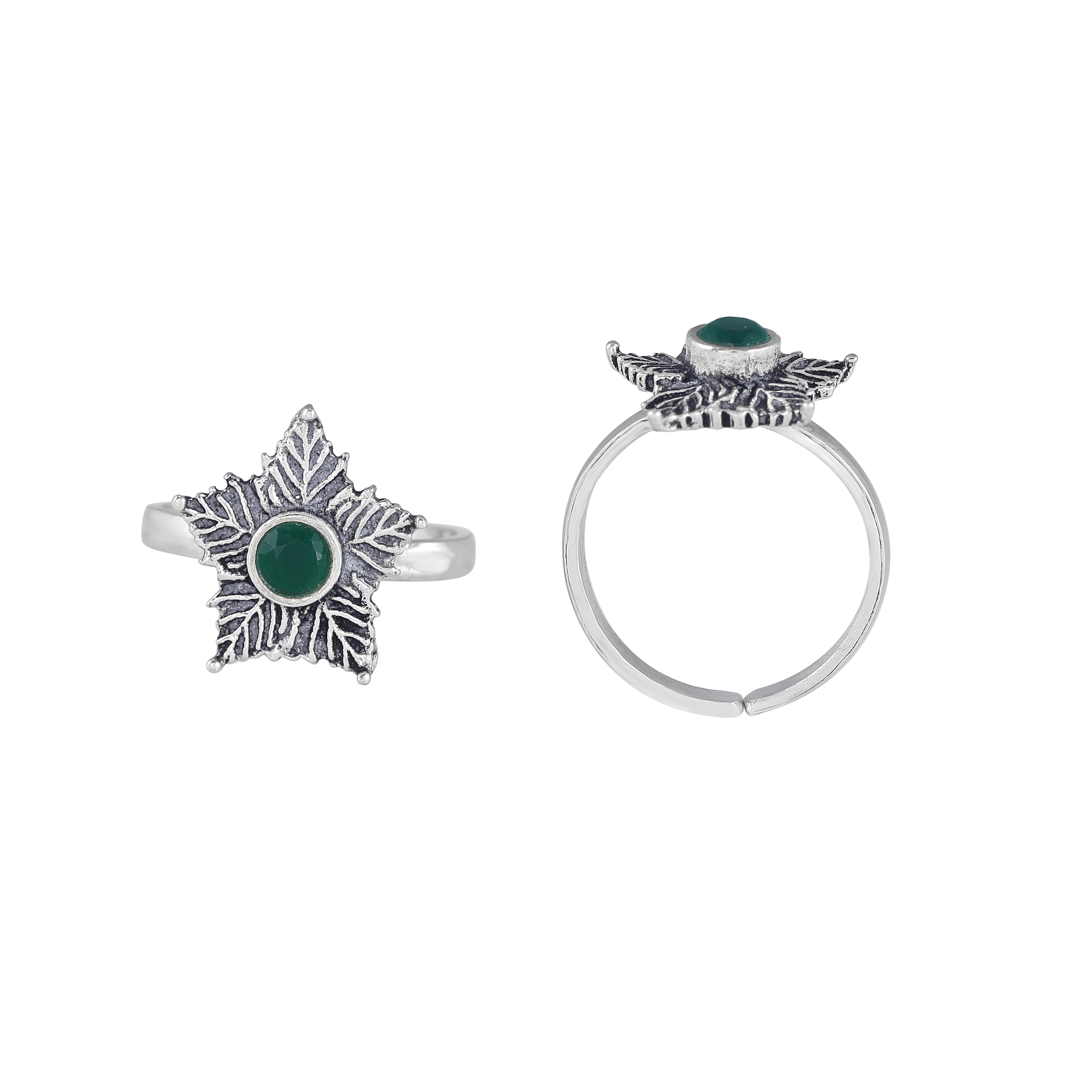 92.5 Silver Green Stone Toe Rings
