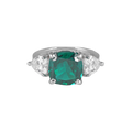 Regal Cushion-Cut Silver Ring with Green Stone
