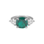 Regal Cushion-Cut Silver Ring with Green Stone