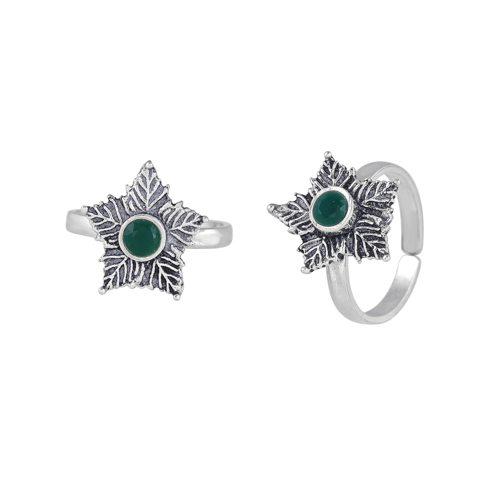 92.5 Silver Green Stone Toe Rings