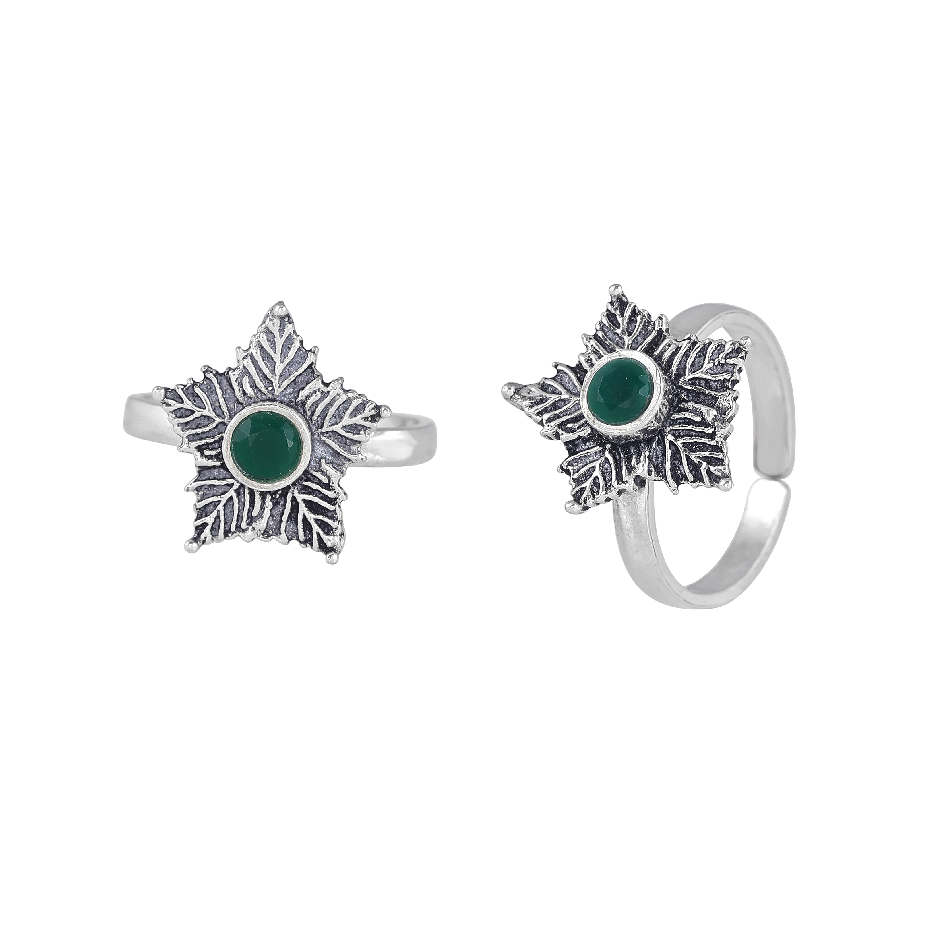 92.5 Silver Green Stone Toe Rings
