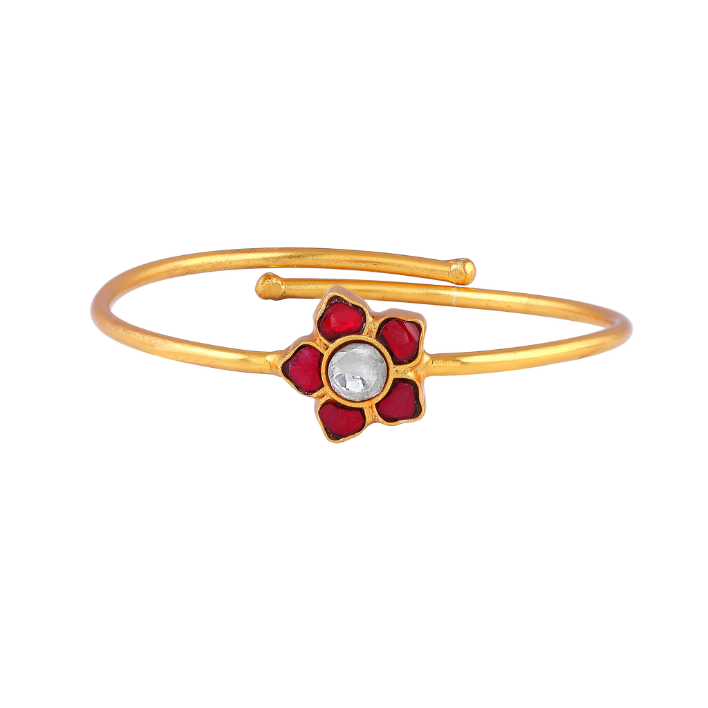 Floral Bypass Bracelet in Gold-Plated 92.5 Silver