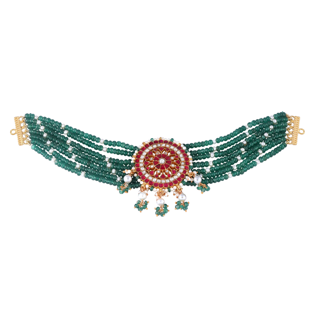 92.5 Silver Green Bead Choker