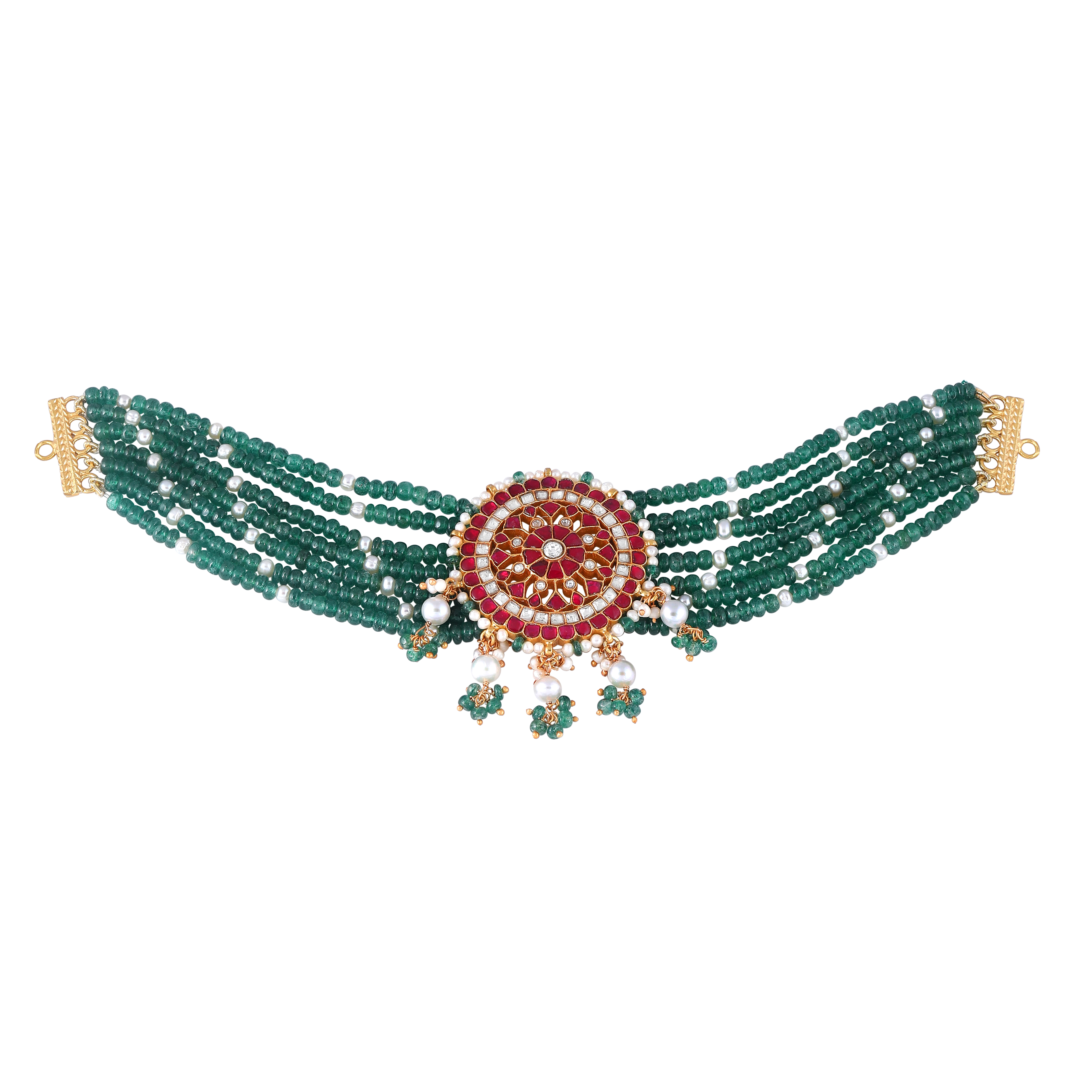 92.5 Silver Green Bead Choker