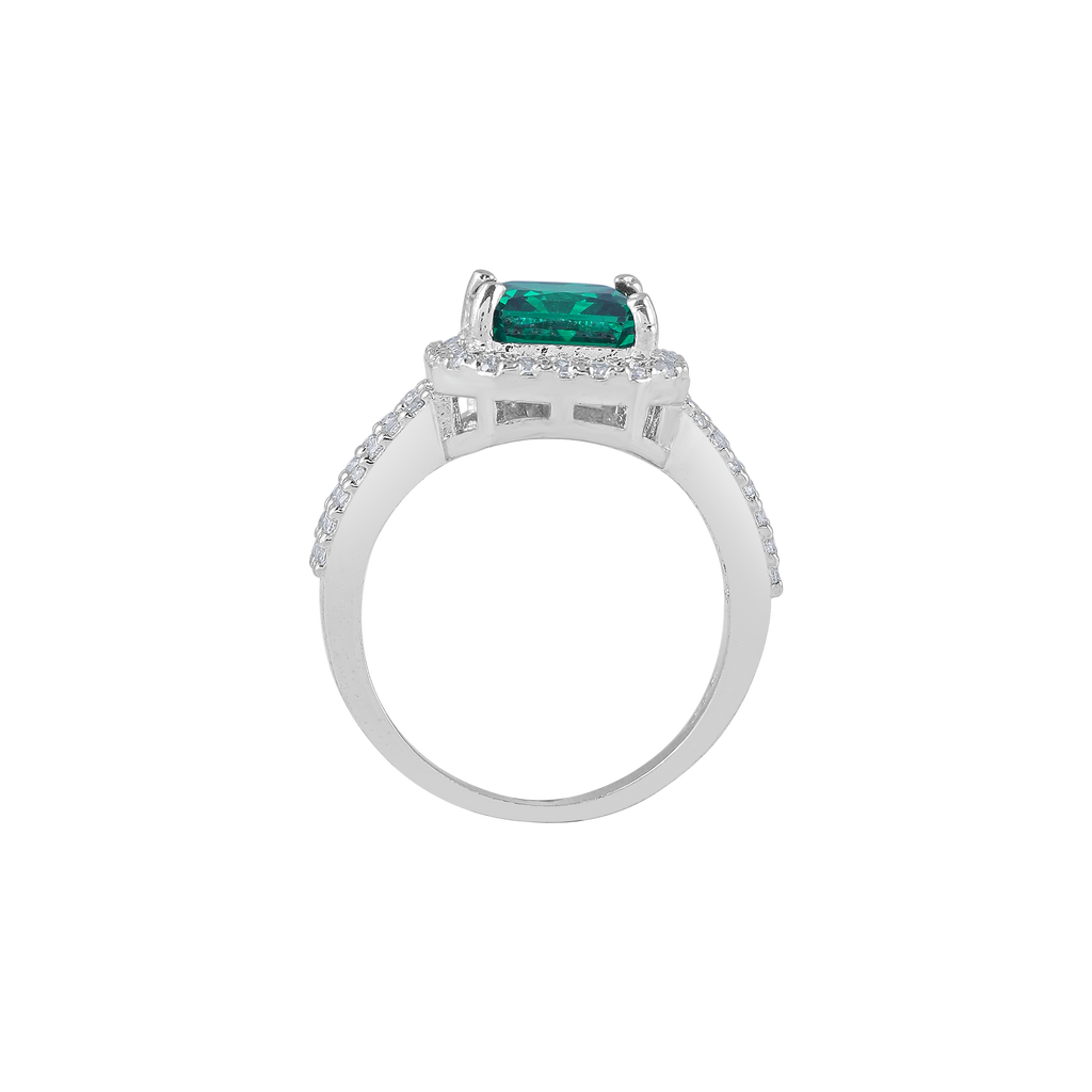 Green Cushion-Cut Halo Ring in 92.5 Silver