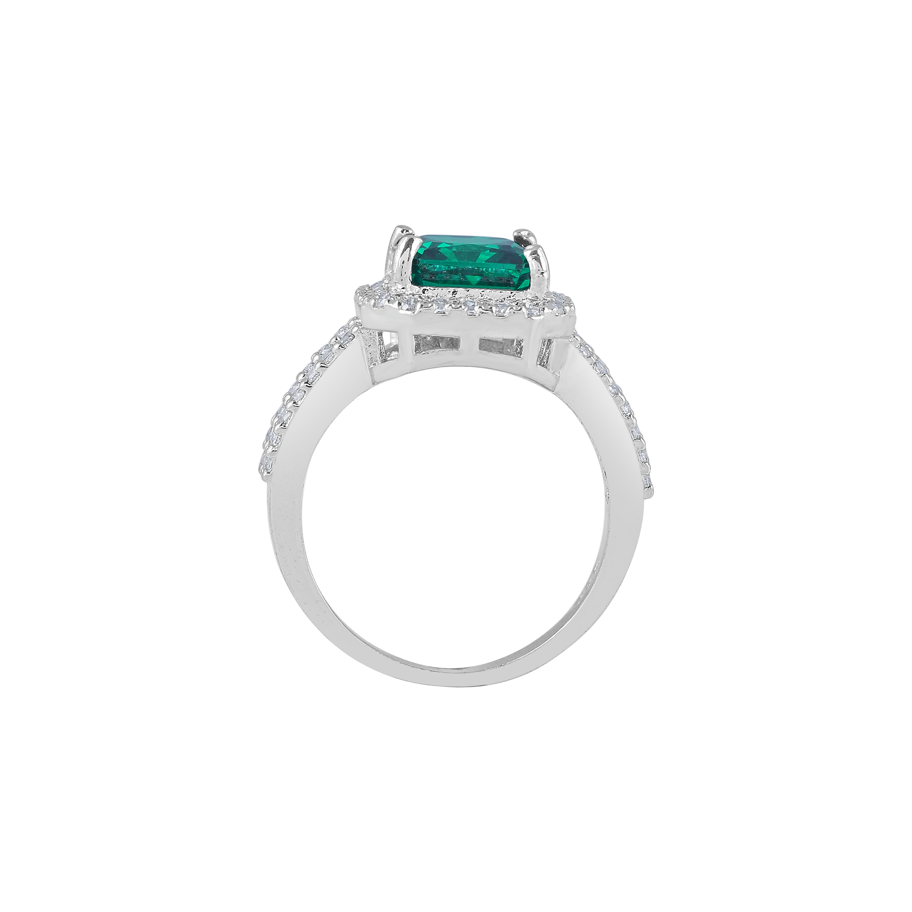Green Cushion-Cut Halo Ring in 92.5 Silver