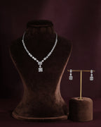 Geometric Deco Silver Necklace & Earrings Set