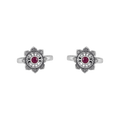 Pure 92.5 Silver Lotus-Bloom Toe Rings with Red Centre Stone