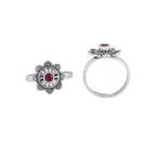 Pure 92.5 Silver Lotus-Bloom Toe Rings with Red Centre Stone