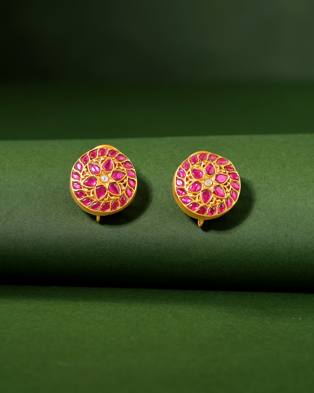 Kundan Pattern Stud Earrings in Gold-Toned 92.5 Silver