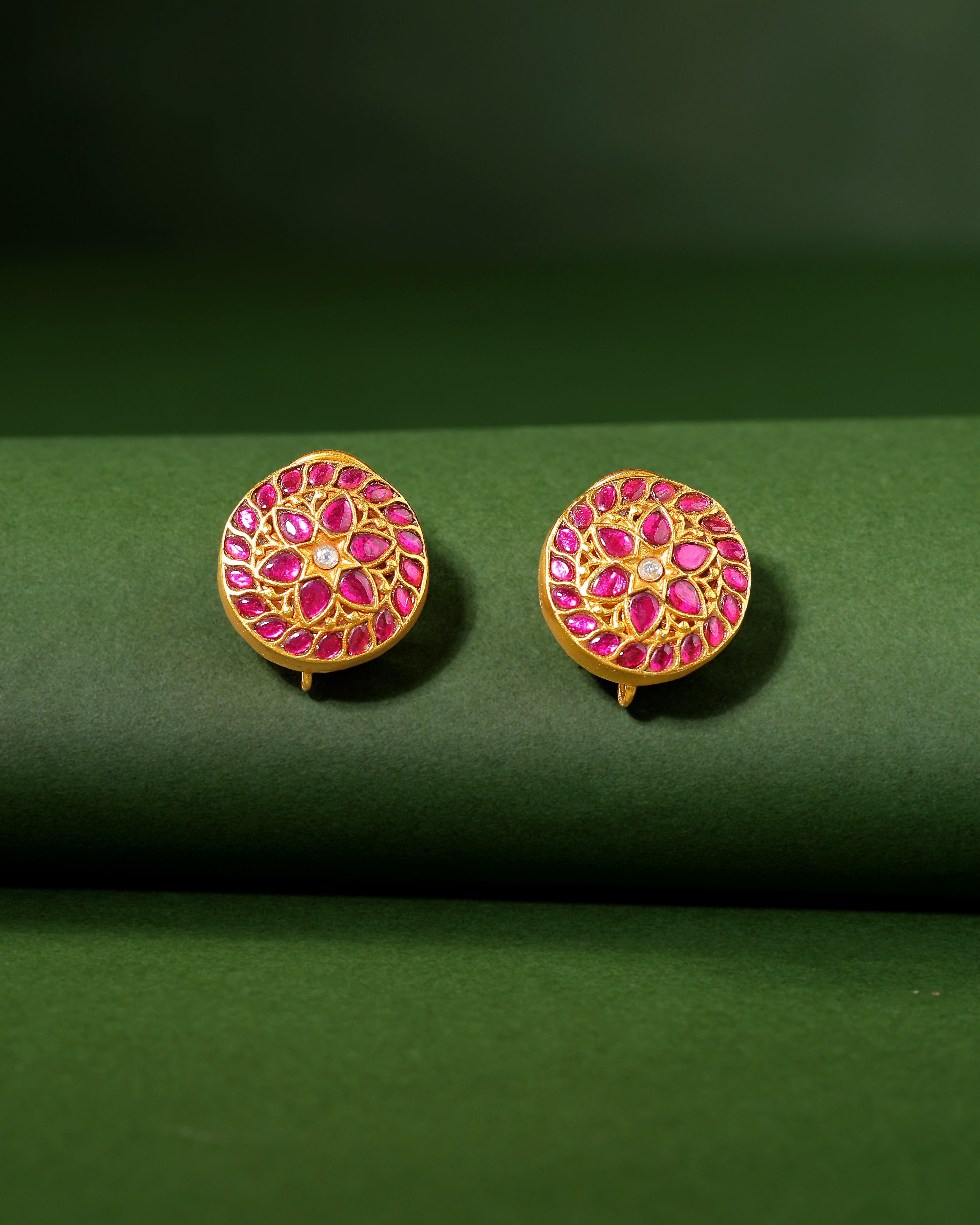 Kundan Pattern Stud Earrings in Gold-Toned 92.5 Silver