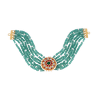 Silver Green Bead Choker Necklace With Kundan Pattern Pendant