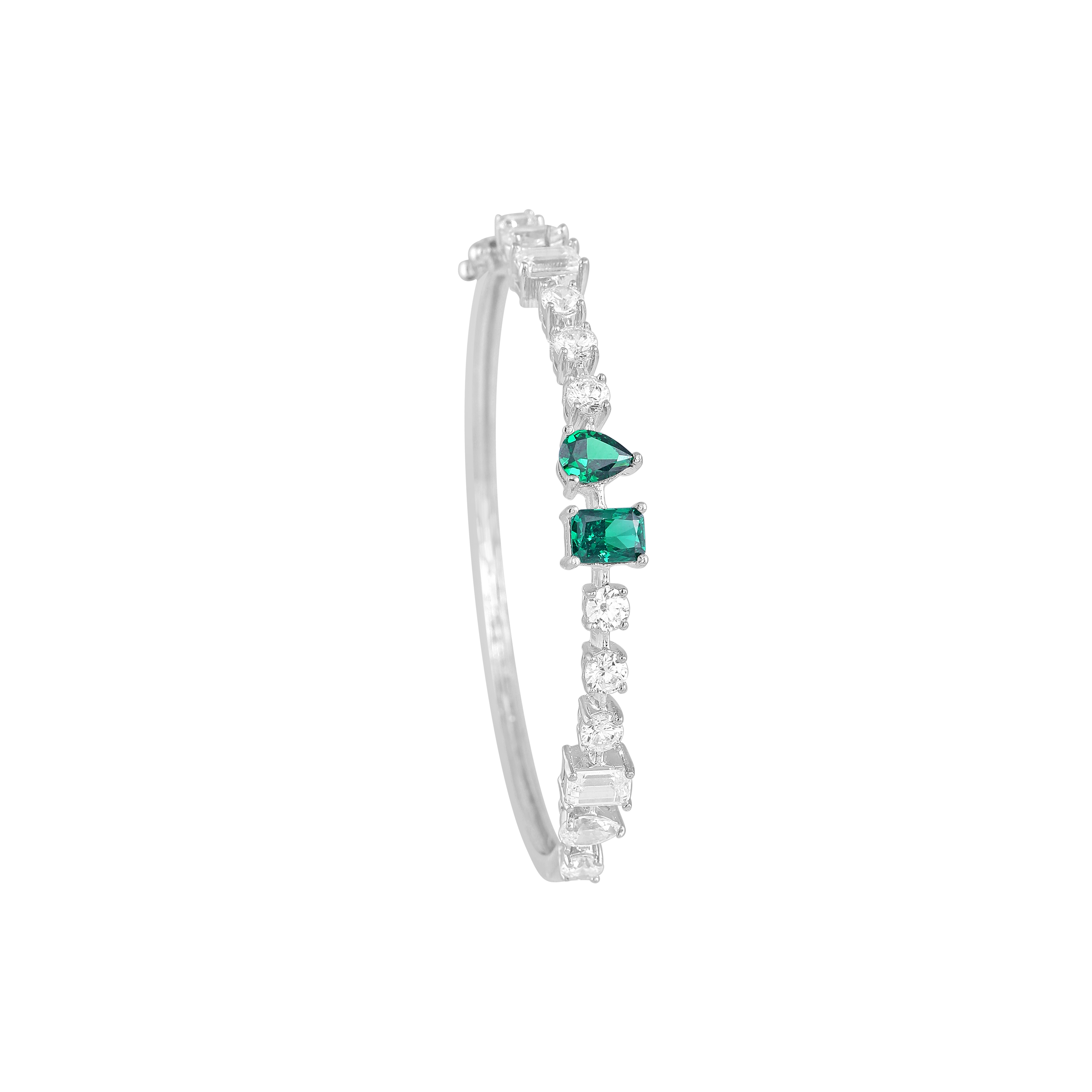 Modern Geometric Green Stone Silver Bracelet