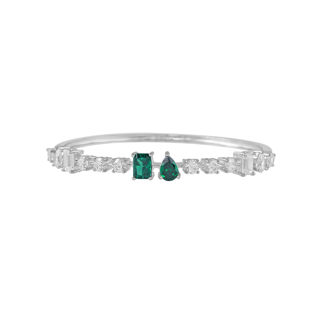 Modern Geometric Green Stone Silver Bracelet