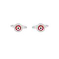Silver Red Evil Eye Toe Rings with CZ Halo