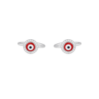 Silver Red Evil Eye Toe Rings with CZ Halo