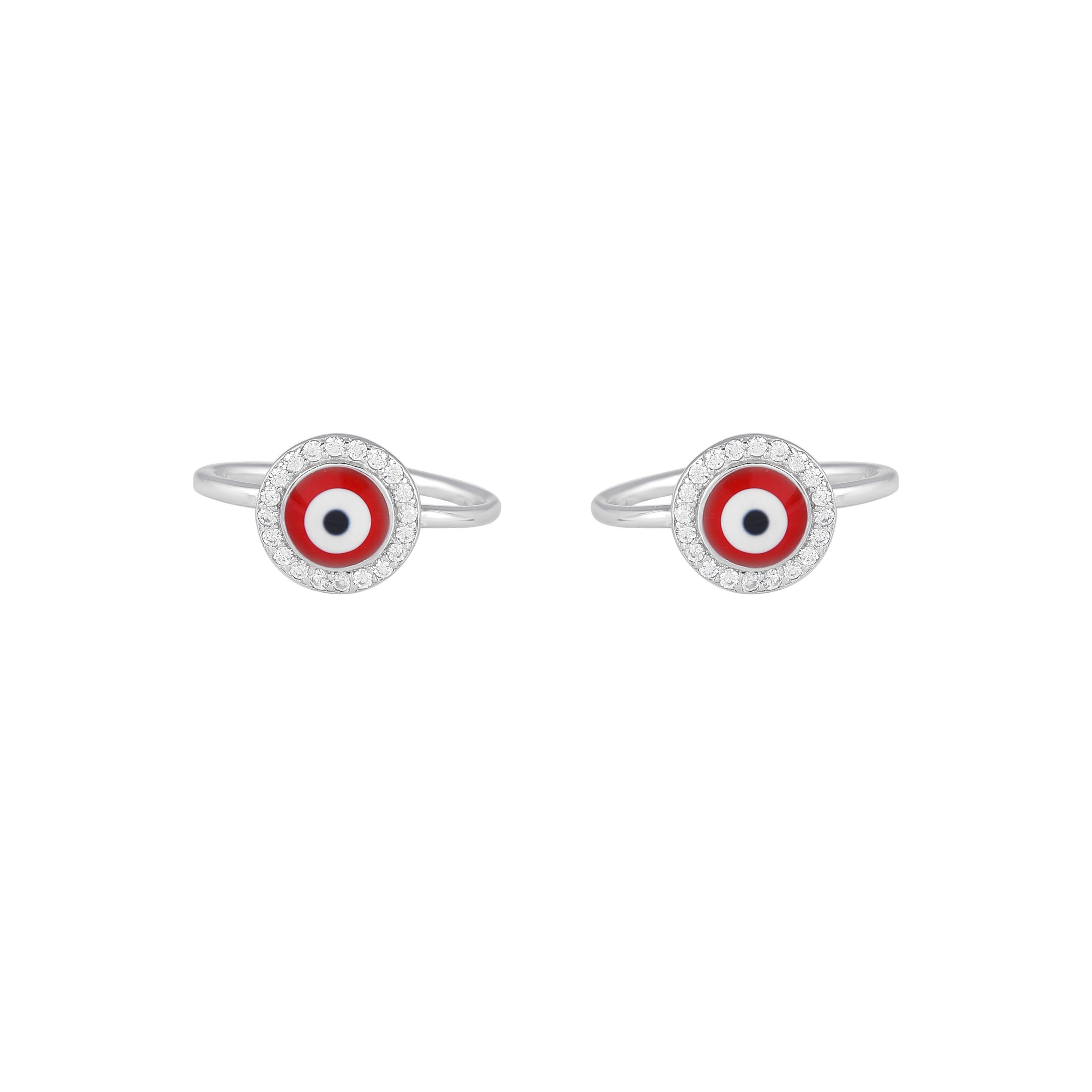 Silver Red Evil Eye Toe Rings with CZ Halo