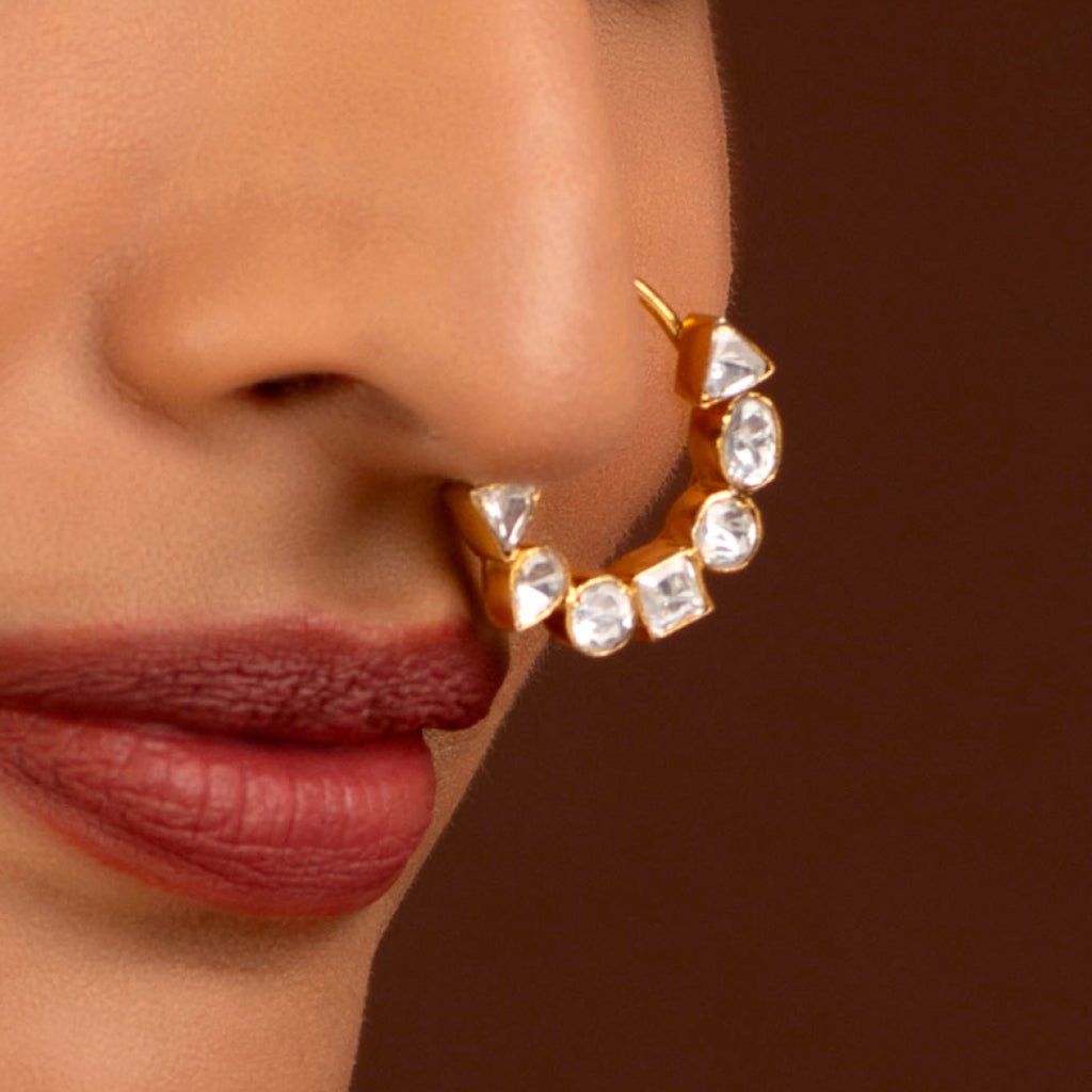 Silver Polki-Style CZ Nose Ring