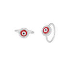 Silver Red Evil Eye Toe Rings with CZ Halo