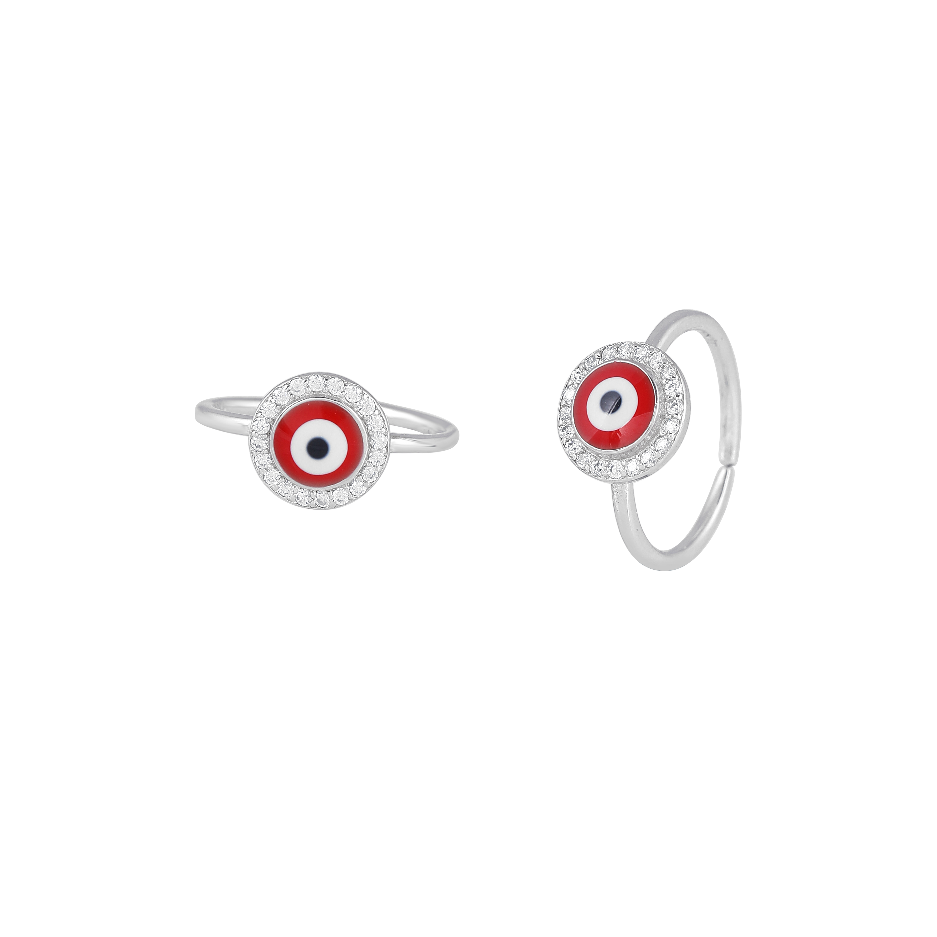 Silver Red Evil Eye Toe Rings with CZ Halo