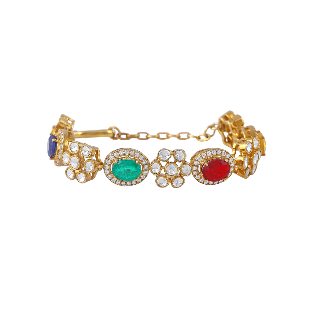 92.5 Silver Gold-Polished Floral Bracelet