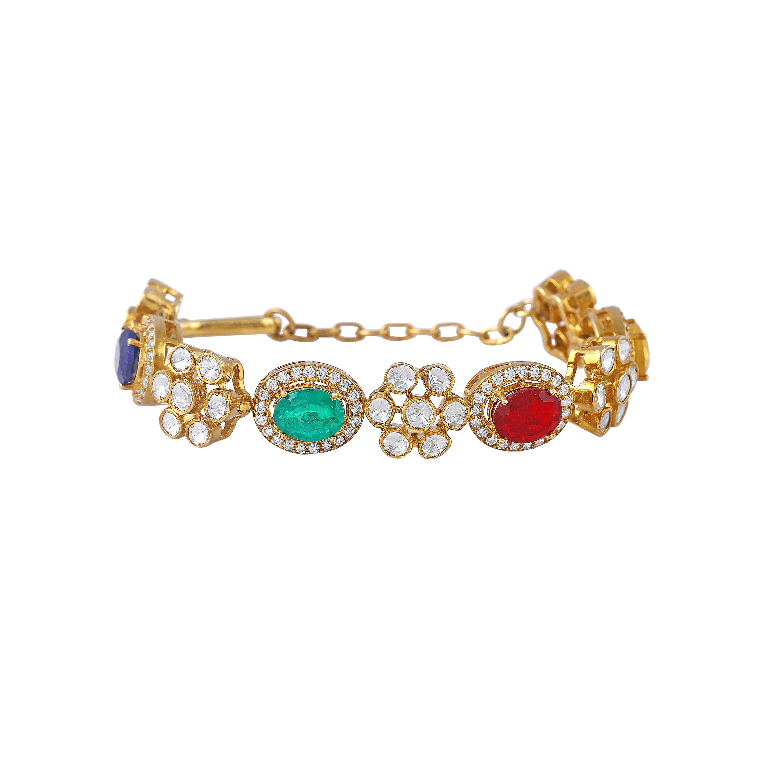 92.5 Silver Gold-Polished Floral Bracelet