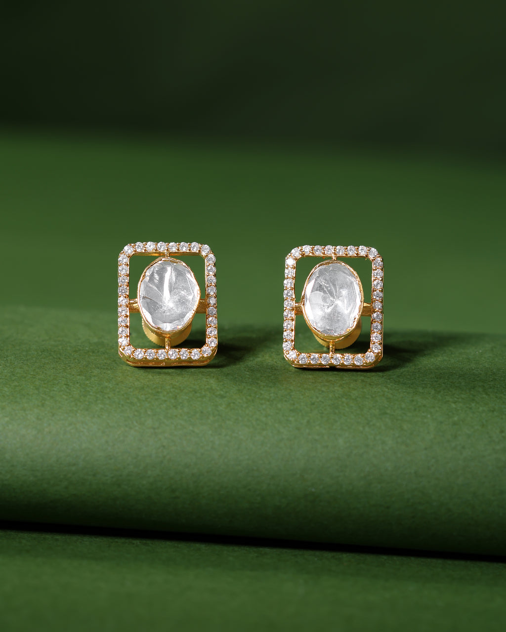 Silver Geometric CZ Halo Studs