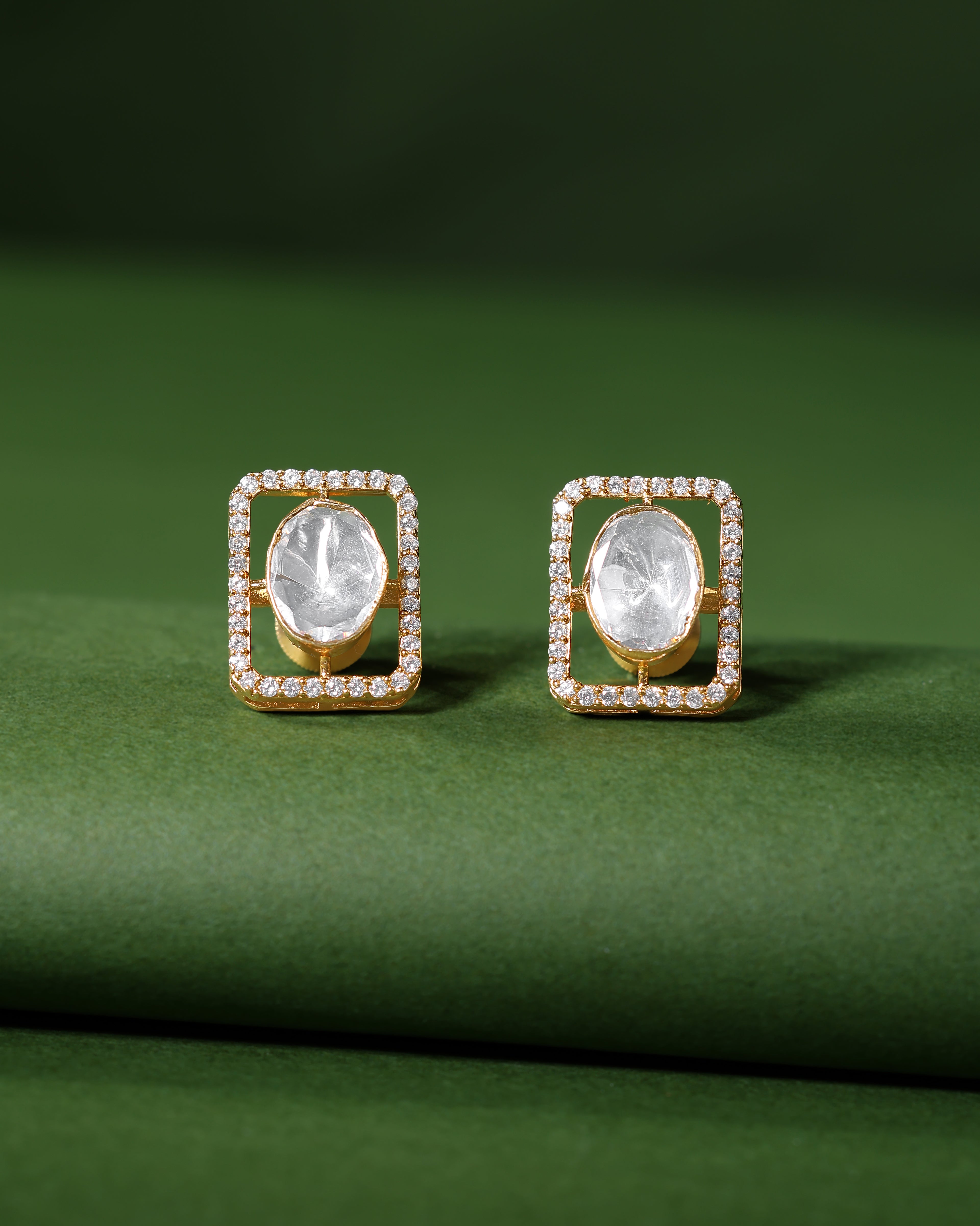 Silver Geometric CZ Halo Studs