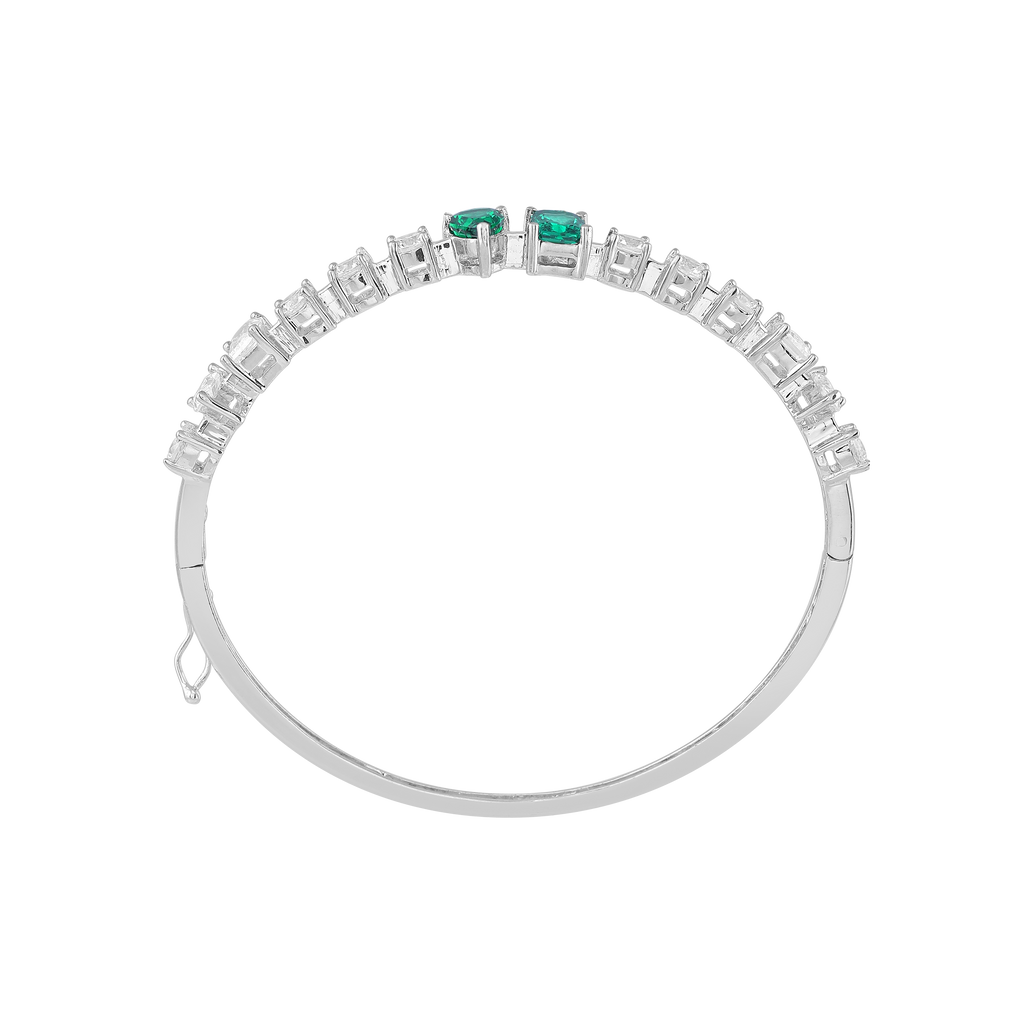 Modern Geometric Green Stone Silver Bracelet