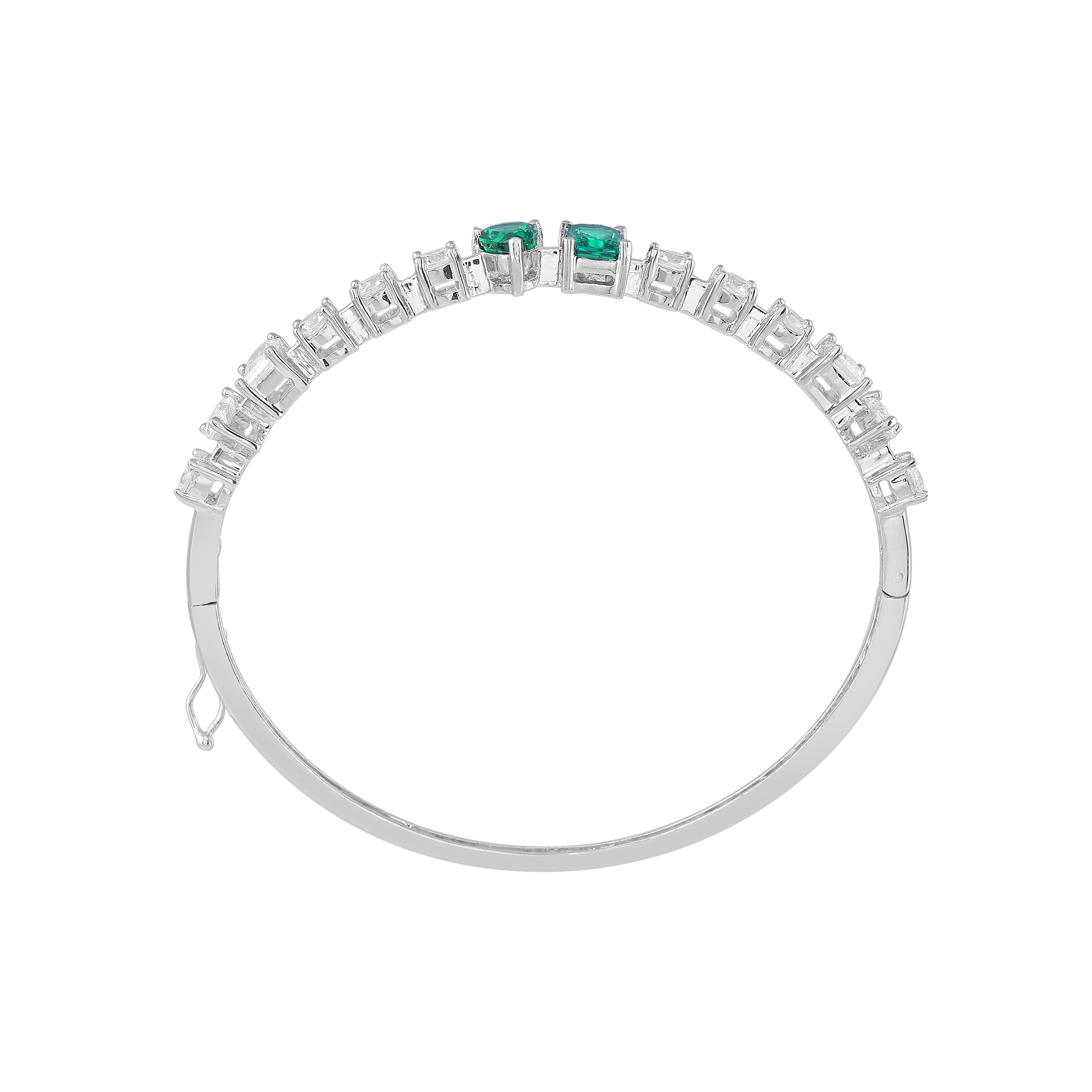 Modern Geometric Green Stone Silver Bracelet