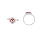 Silver Red Evil Eye Toe Rings with CZ Halo