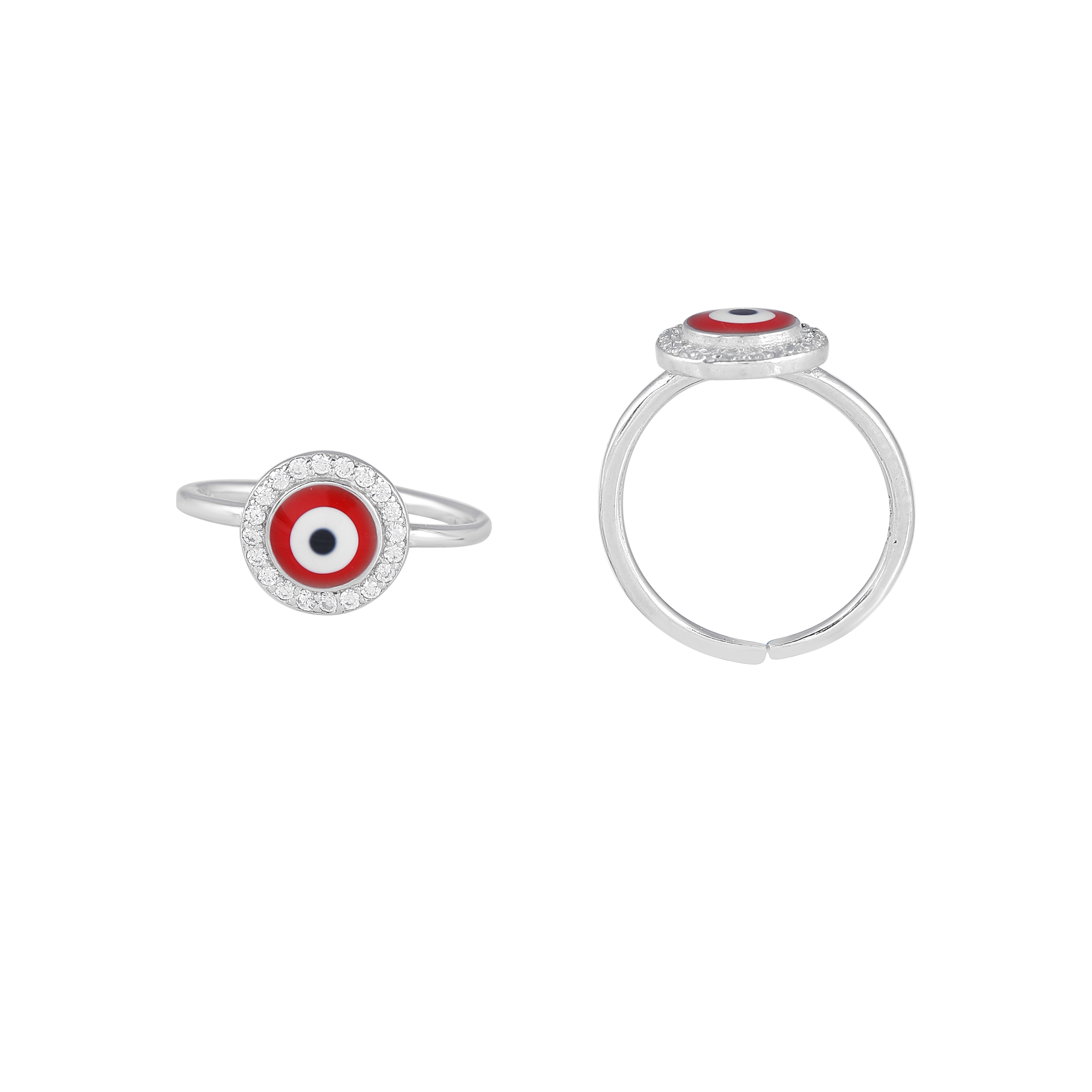 Silver Red Evil Eye Toe Rings with CZ Halo