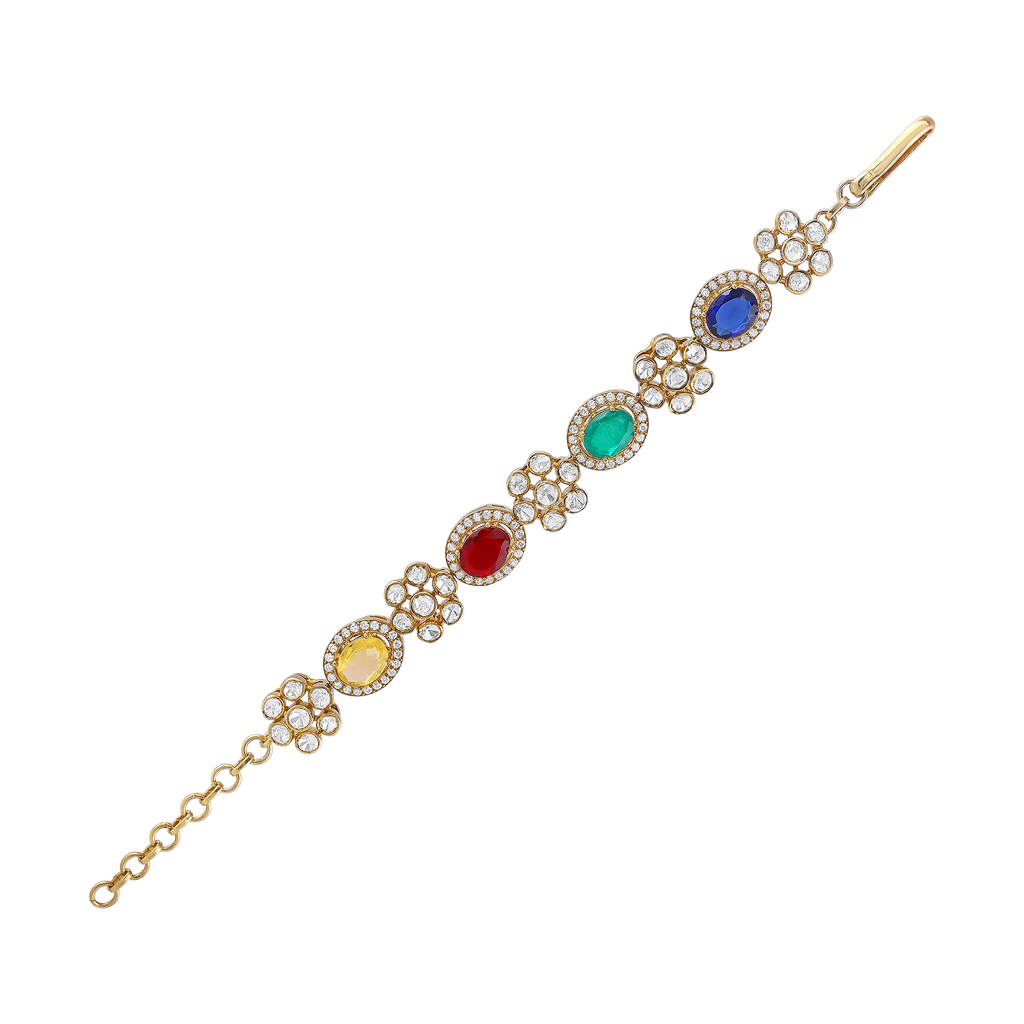 92.5 Silver Gold-Polished Floral Bracelet