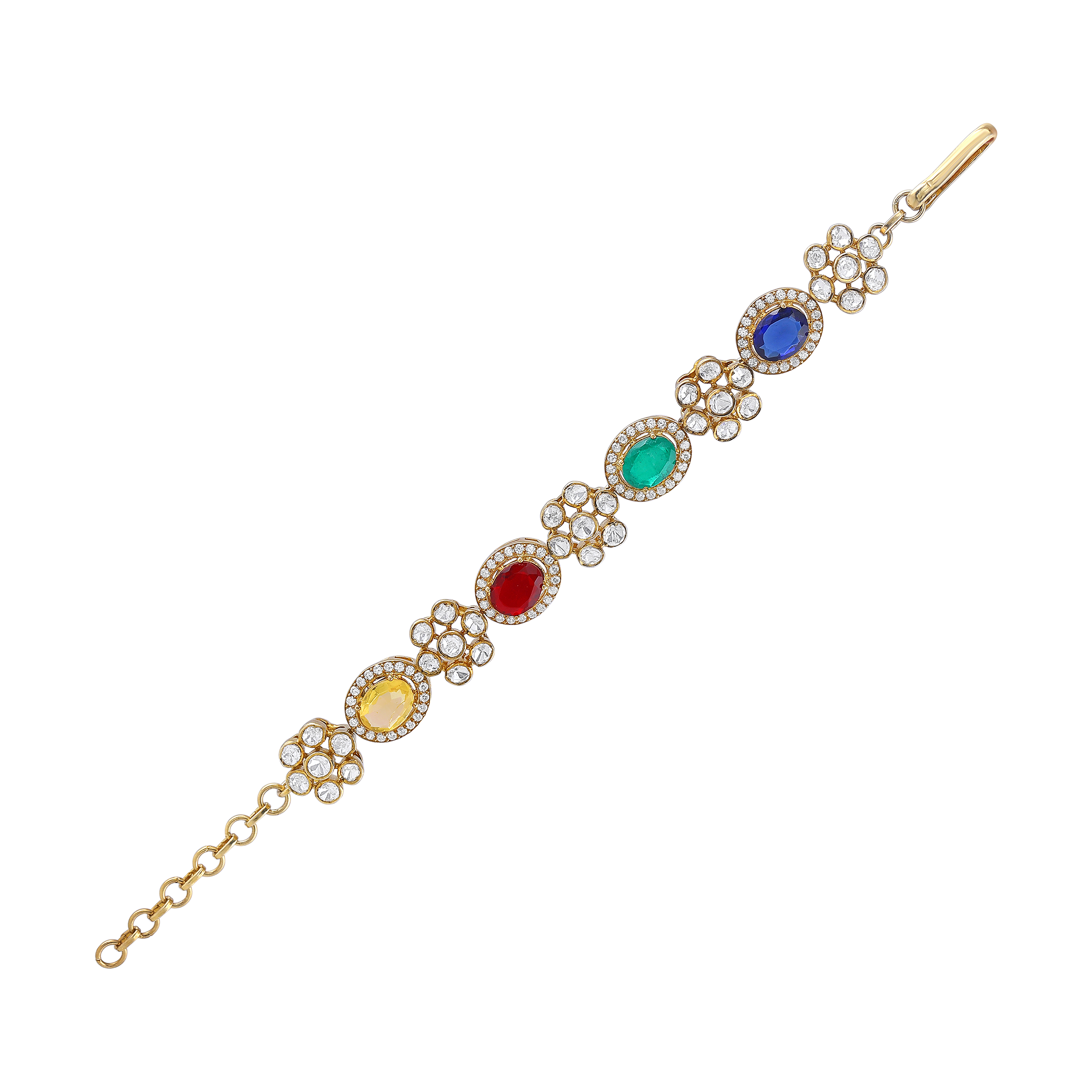 92.5 Silver Gold-Polished Floral Bracelet