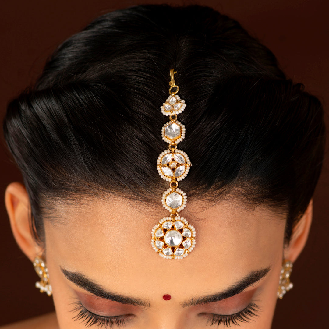 Polki Pattern Maang Tikka in 92.5 Pure Silver