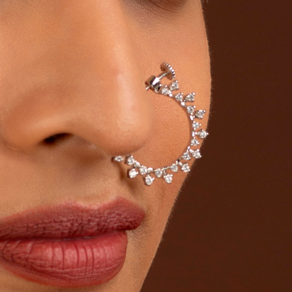 Stellar Halo CZ Adjustable Nose Ring in 92.5 Silver
