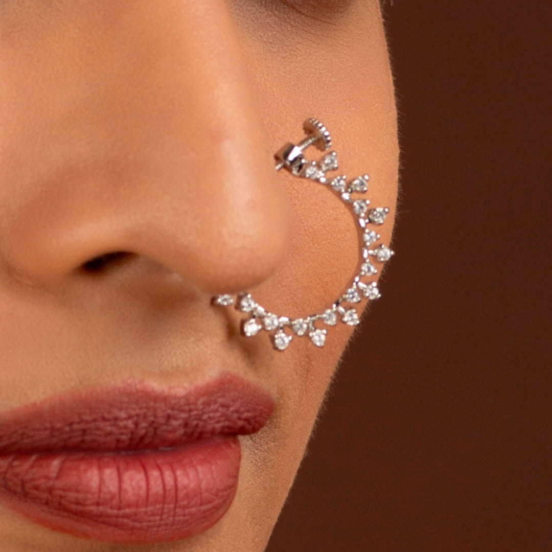 Stellar Halo CZ Adjustable Nose Ring in 92.5 Silver