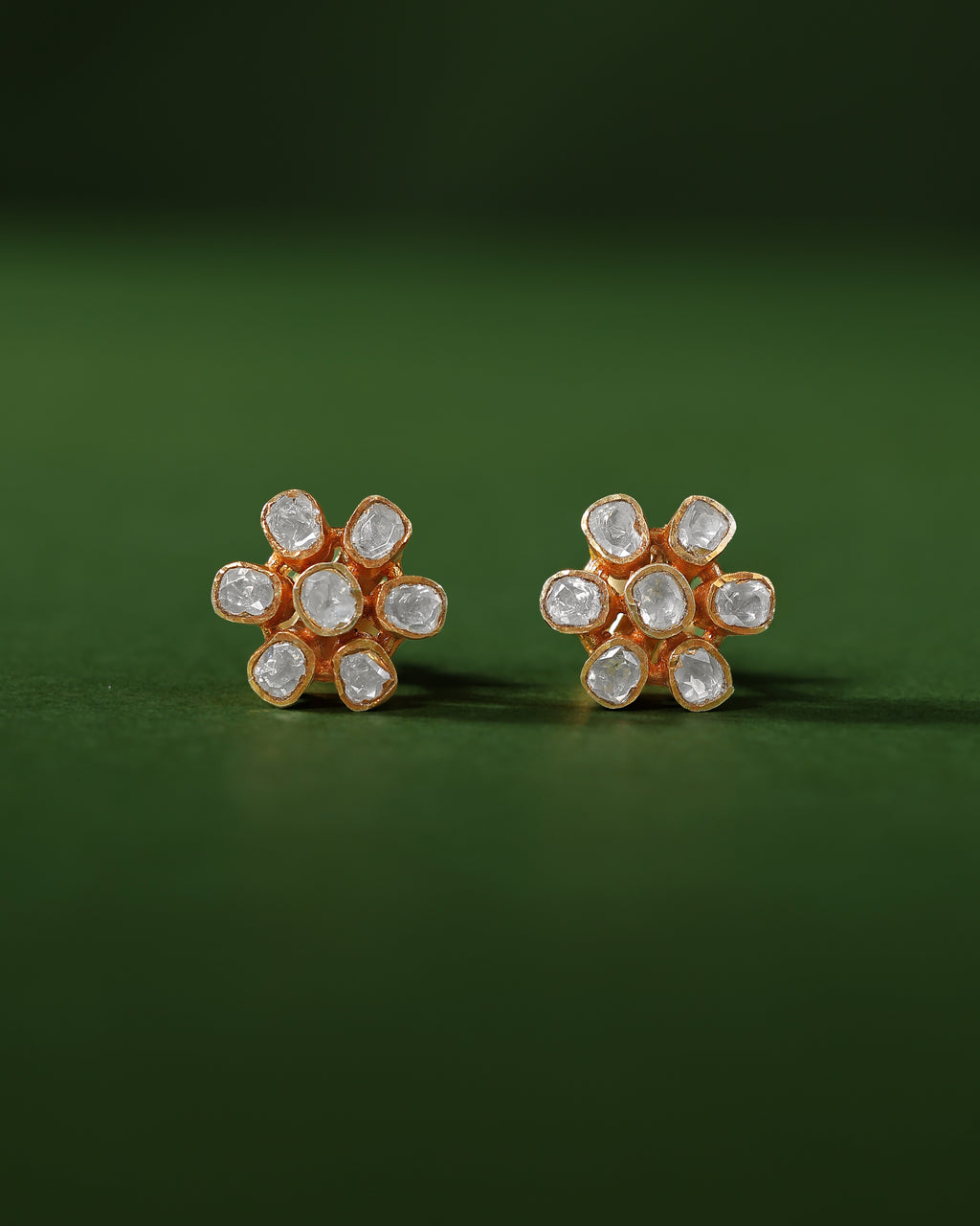 Royal Floral Polki Pattern Silver Stud Earrings