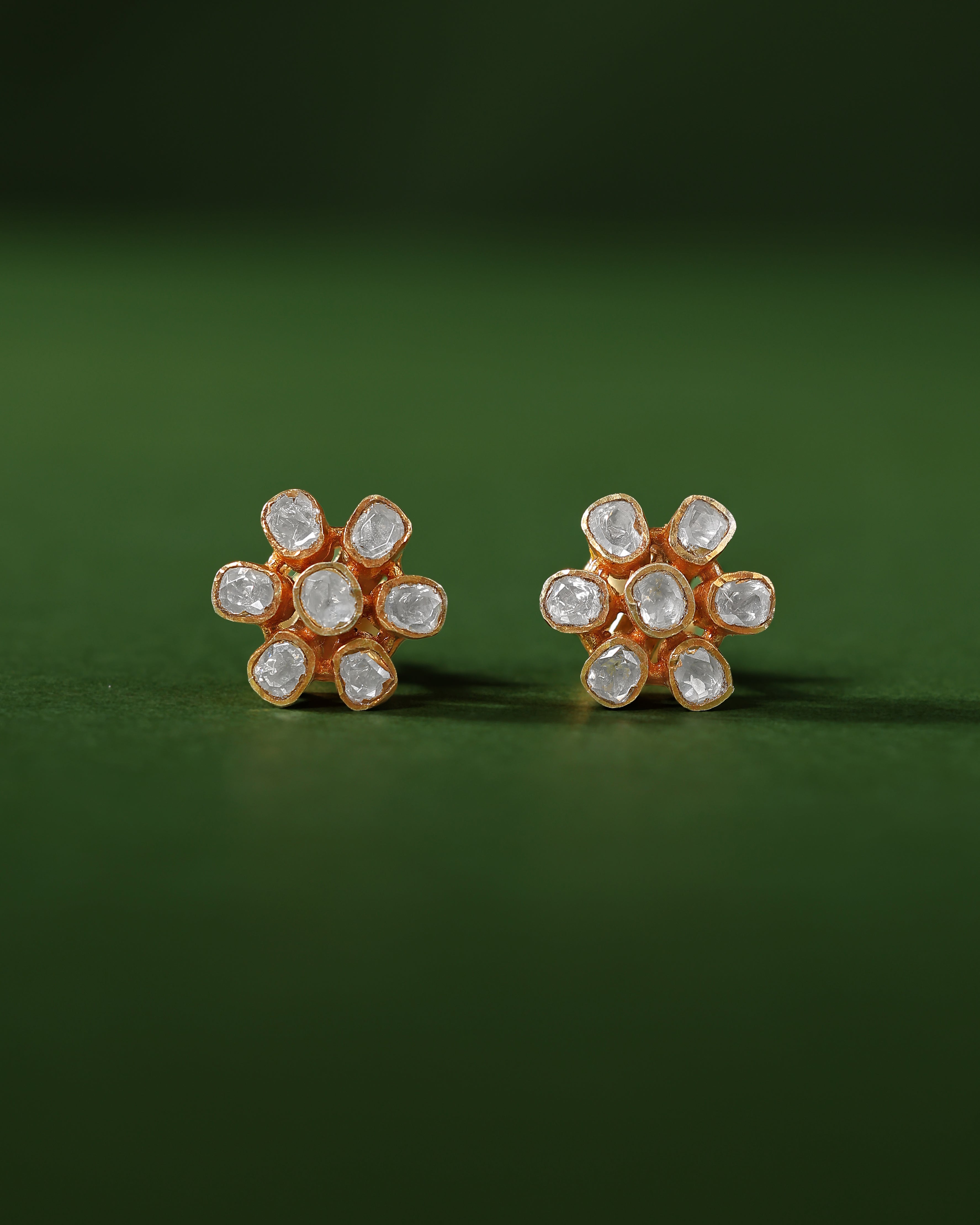 Royal Floral Polki Pattern Silver Stud Earrings