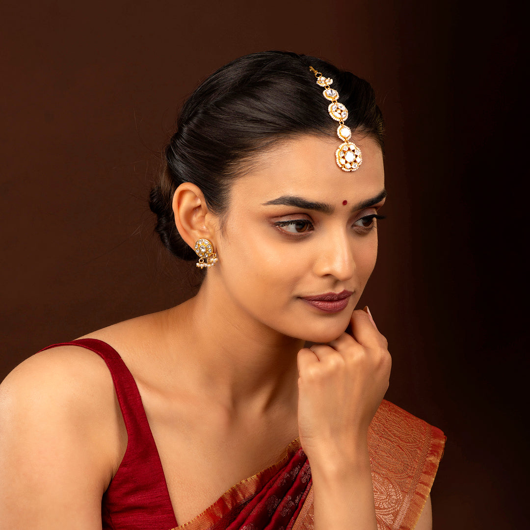 Polki Pattern Maang Tikka in 92.5 Pure Silver