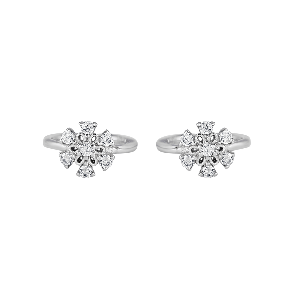 Silver Sparkling Floral Toe Rings