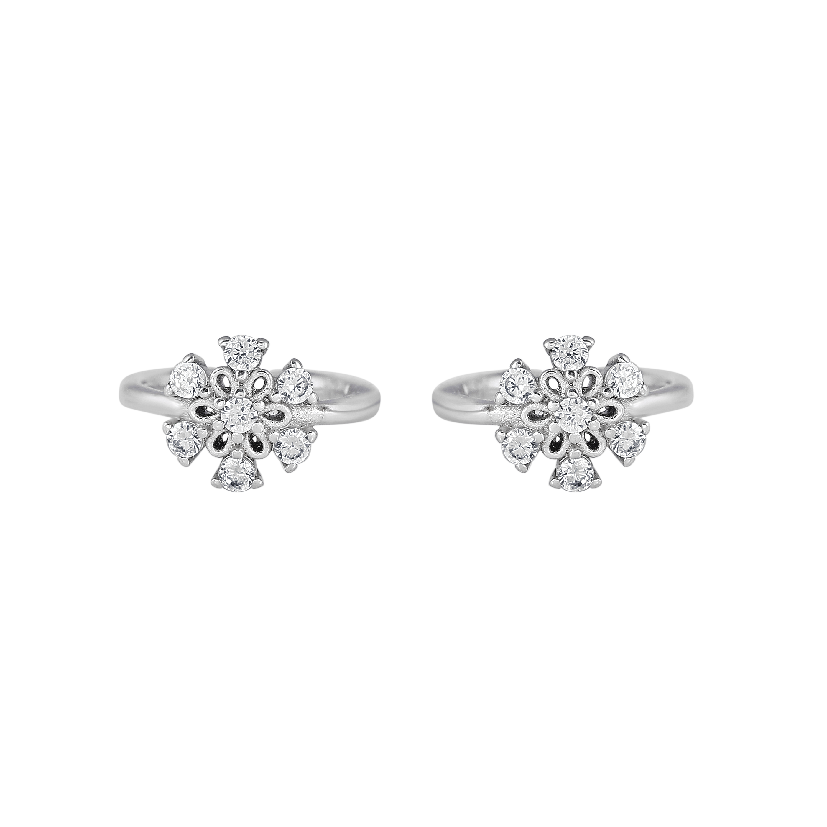 Silver Sparkling Floral Toe Rings