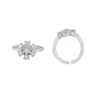 Silver Sparkling Floral Toe Rings