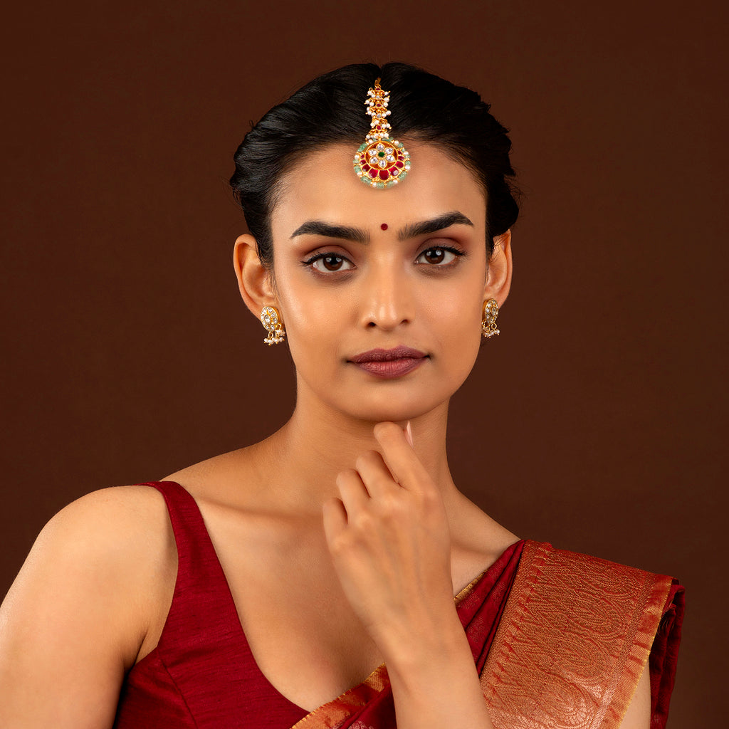 Floral Multi-Stone Maang Tikka in 92.5 Silver