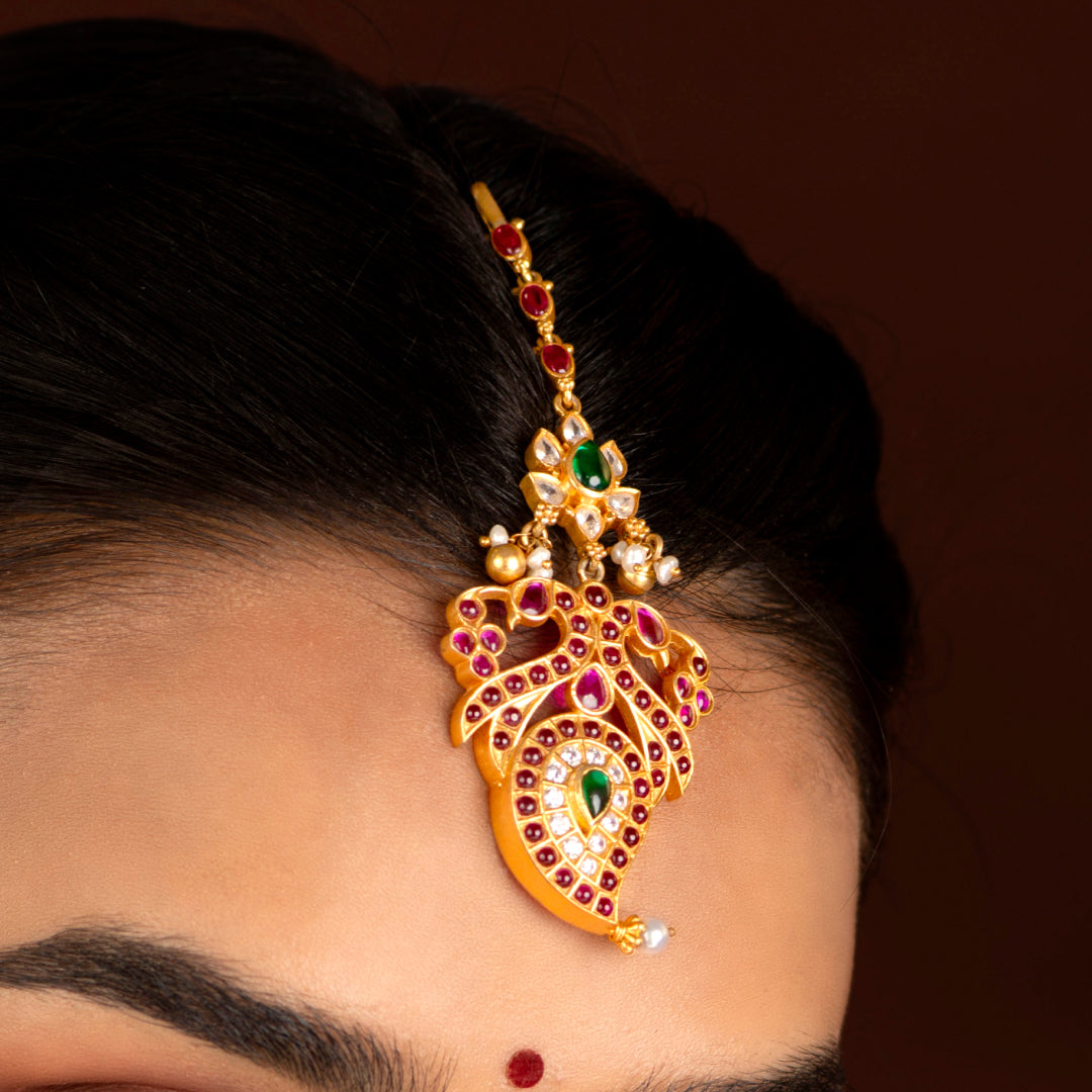 Regal Peacock-Inspired 92.5 Silver Maang Tikka