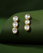 Silver Polki-Style CZ Triple Drop Stud Earrings