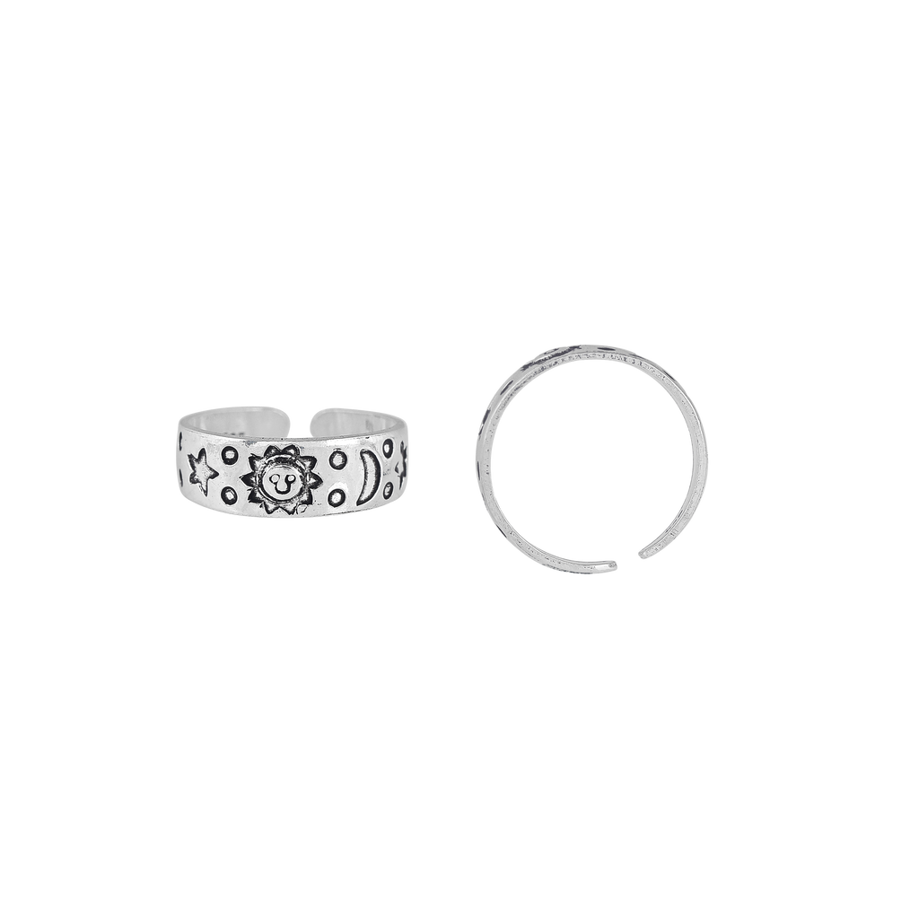 Sun & Moon Oxidized Silver Toe Ring