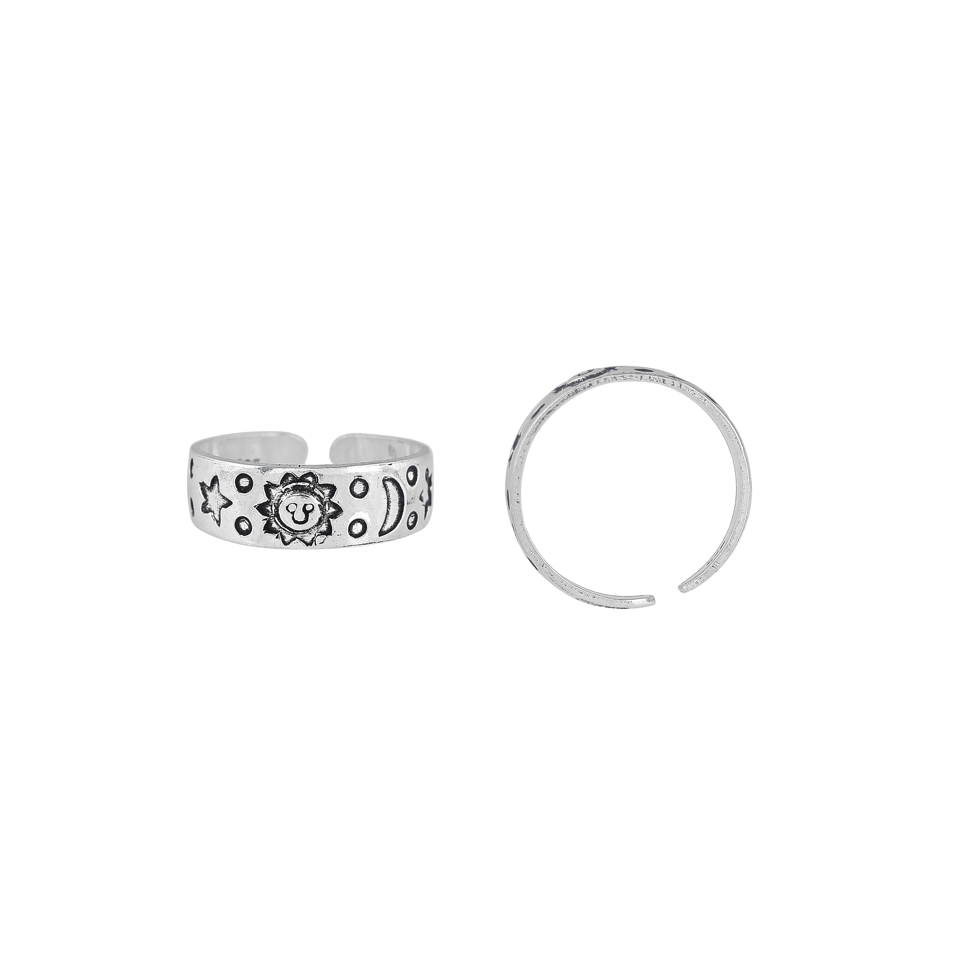 Sun & Moon Oxidized Silver Toe Ring